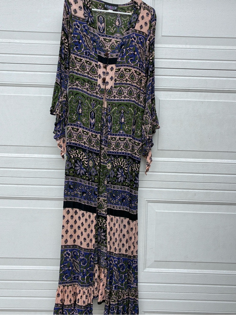 The Pyramid Collection Pink, Green & Blue Printed Long Cardigan